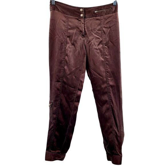 Y2K Express 100% Silk Faded Ash Brown Cargo Jogger Pants Women’s Size 4 - Picture 1 of 12